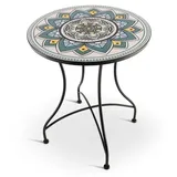 Mosaiktisch 60 cm Ø, mediterraner Garten- & Terrassentisch, 71 cm hoch, Weiß-Türkis-Gelb, Raburg Mayla