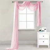 Lsimeru Überlänge Querbehang Freihanddeko Rosa Transparent Voile Gardinen Querbehang Dekoschals Hochzeit Party Hintergrund Vorhang Deko 1 Stück,548x132cm