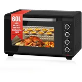 HOMELUX Minibackofen 60 Liter 2000W Pizza-Ofen, Mini Backofen mit Hähnchengrill, Ober-/Unterhitze, 60 Min Timer, 100°-230°C, Mini Oven Schwarz - Schwarz