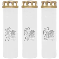 HS Candle Grabkerze mit Motiv 100h Brenndauer (3-tlg), Ø7xH25 cm, Grabkerze mit Motiv im 1er, 3er, 6er, 9er Pack weiß