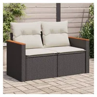 vidaXL Gartensofa mit Kissen 2-Sitzer Schwarz Poly Rattan