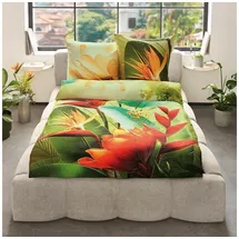 KAEPPEL Mako-Satin Bird of Paradise Bunt 135 x 200 cm + 80 x 80 cm