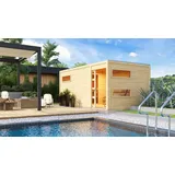 Karibu Saunahaus Außensauna Gartensauna Hygge unbehandelt Ofen 11 kW  externe Strg easy 38mm Massivholz 508x276x221 cm