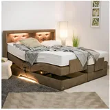 PAARA Boxspringbett Paris elektrisch verstellbar mit Motor LED alles, mit einzigartigem Belüftungssystem braun 100 cm x 200 cm
