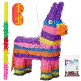 Relaxdays 4 tlg. Pinata Set Esel Gelb,Lila,Rosa