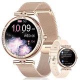 Smartwatch Damen Diamond mit Telefonfunktion,1,19" Amoled HD Smartwatches mit Herzfrequenz Schlafüberwachung SpO2,120+ Sportmodi,IP68 Wasserdicht Schrittzähler Fitnessuhr Smart Watch Damen,Android iOS