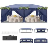 BreezTerra Pavillon 3x6 m,Faltpavillon Wasserdicht Windfest UV 50+ Sonnenschutz, mit 6 Seitenwände,4 Fenster,Höhenverstellbare, Stabil Gartenzelt Partyzelt für Garten, Party, Terrasse,Camping,Blau