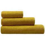 Cotonea Waffelpikee-Handtücher aus Bio Baumwolle Handtuch 50x100 cm | curry - gelb