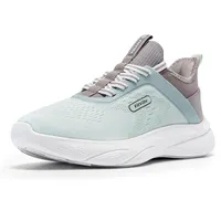 FitVille Extra Weit Walkingschuhe Damen Slip On Sneaker Atmungsaktiv Barfußschuhe Leichte Turnschuhe Sportschuhe mit Fußgewölbestütze Mintgrün/Grau 39 EU Weit - 39 EU Weit