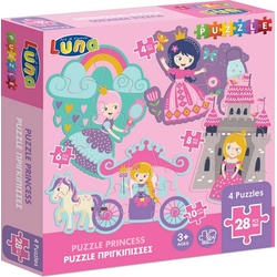 Diakakis Puzzle 4in1 Set Prinzessin 28-tlg. m. 4/6/8/10 XXL Teile, Puzzleteile bunt