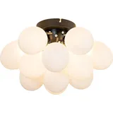 Qazqa - Design Art-Deco-Deckenleuchte I Deckenlampe I Lampe I Leuchte schwarz mit Opalglas 3-flammig – Uvas I Wohnzimmer I Schlafzimmer - Kugel I... - Weiß