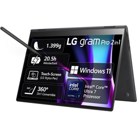 LG gram Pro 2in1 16T90SP-K.AA78G, Intel® CoreTM Ultra7 155H Notebook 40,6 cm 16 Zoll Display Touchscreen, Ultra 7 Arc® GPU, Schwarz