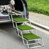 Extra Breit Hunderampe Auto Klappbar,Hundetreppe für Große Hunde mit rutschfeste Kunstrasen-Oberfläche, Leichtgewicht Aluminium Hundeleiter, Faltbar Hundetreppe für Auto, Lastwagen Und SUV