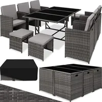 Tectake tectake® Rattan Sitzgruppe, für 6 bis 10 Personen, UV-beständig, zusammenschiebbar, inklusive Schutzhülle