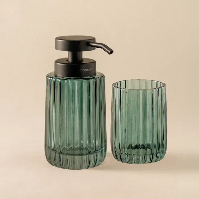 Cosmic Lido Badaccessoires Set Seifenspender und Zahnbürstenhalter smoke green