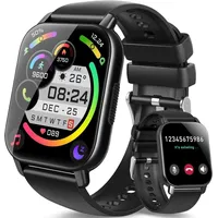 Smart Watch Telefonfunktion Herzfrequenzmonitor Schrittzähler Schlafmonitor IP68 Wasserdicht Sportuhr, Sportmodi Fitnessuhr iOS Android, Schwarz: - Schwarz