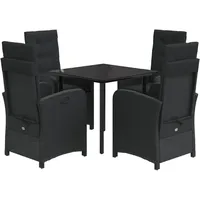 VidaXL 5-tlg. Garten-Essgruppe mit Kissen Schwarz Poly Rattan -