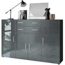 Vladon Highboard 166,5 x 106,5 x 35 cm Anthrazit matt/Grau Hochglanz