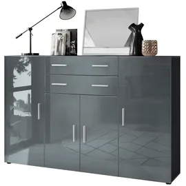 Vladon Highboard 166,5 x 106,5 x 35 cm Anthrazit matt/Grau Hochglanz