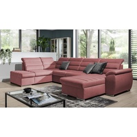 Fun Möbel Ecksofa Couchgarnitur PASCARA Stoff mit Schlaffunktion Ottomane Re / Li, U-Form, mit Bettkasten rosa