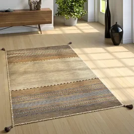 Paco Home Designer Teppich Webteppich Kelim Handgewebt 100% Baumwolle Modern Gemustert beige, cm