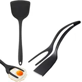 SEABABOO 2PCS 2 in 1 Easy Egg Flipper Spiegeleier Flipper Spatel Spiegelei Wender Silikon Flip Spatula Tongs Egg Silikon Eierwender Werkzeug Zum Greifen und Wenden von Spiegeleiern, Pfannkuchen, Brot