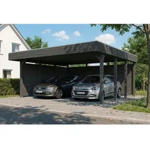 SKANHOLZ Doppelcarport Friesland 5,46 x 5,55 m schiefergrau inkl. Seiten- und Rückwand Set C