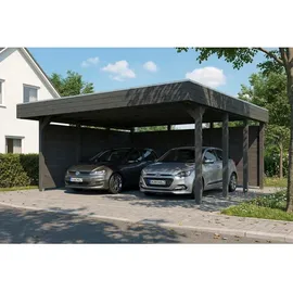 SKANHOLZ Doppelcarport Friesland 5,46 x 5,55 m schiefergrau inkl. Seiten- und Rückwand Set C