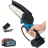 Mawiron - 4-Zoll-Mini-Akku-Kettensäge, elektrische Kettensägen mit Sicherheitsverriegelung, kleine tragbare Kettensäge, 1 5,5-A-Akku + Ladegerät,