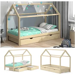 VitaliSpa Kinderbett Hausbett Schubladen Bett Holz Kinderhaus natur 90x200 cm