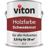 Viton Holzfarbe - 3,5 Kg Schweden-Rot Holzlack Seidenmatt - Wetterschutzfarbe für Außen - 3in1 Grundierung & Deckfarbe - Profi-Holzschutzlack - KE31 - RAL 3011 Schwedenrot