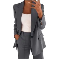 boucle blazer damen Hosenanzug Damen Elegant Festlich Blazer Zweiteiliges Hosenanzüge mit Knöpfen Business 2 Teiler Einfarbig Anzug Set Hohe Taille Anzughose Büro Freizeitanzug Große Größen Sakko - XL