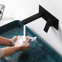 Wandmontierte Waschtischarmatur Mit Wasserfall, Extra Breitem Auslauf, Unterputz-einhebelmischer, Badewannenarmatur, Wandarmatur (schwarz)