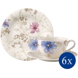 Villeroy & Boch Kaffeeservice, Geschirrset Service Mariefleur Gris Basic Set 18 teilig für 6 Personen, Tafelservice, Geschirr Set, Blumen, Blümchengeschirr, schönes Geschirr blumig, Premium Porzellan