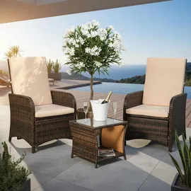 MuCoLa - Gartenset 2 Sessel und Tisch Polyrattan Lounge Garnitur Gartenmöbel Stuhl Sitzgruppe Essgruppe Braun