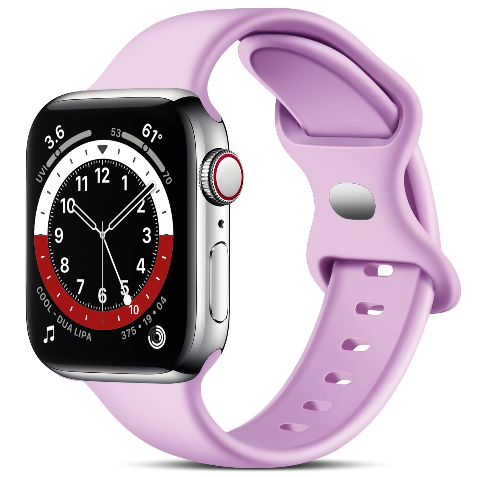 TEFLOTY Kompatibel mit Apple Watch Armband Ersatz Silikon Sport Armbänder, Ersatz Straps für iWatch Series 8 Ultra SE 7 6 5 4 3 2 1, 42mm/44mm/45mm/49mm-L, Damen/Herren, Lavendel