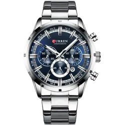CURREN 8355 Luxus-Klassiker-Business-Quarz-Herrenuhr, 3 ATM wasserdicht, großes Gehäuse, großes Zifferblatt, leuchtend silber