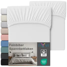 nyvi Spannbettlaken Baumwolle-Feinbiber 180 x 200 cm weiß 2 St.