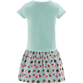 happy girls Jerseykleid HAPPY GIRLS, Mädchen, Gr. 92, N-Gr, bunt (ice blau), Jersey, Obermaterial: 95% Baumwolle, 5% Elasthan, bedruckt, unifarben, Basic knieumspielend, Rundhals, Kleider Jerseykleid, vorne mit applizierter Umhängetasche mit Pailletten