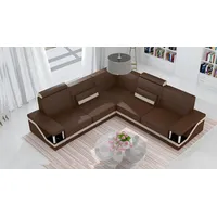 JVmoebel Ecksofa Ledersofa Eckcouch Sofa + USB Poster Eckgarnitur Sofas Stoff Leder, Made in Europa braun