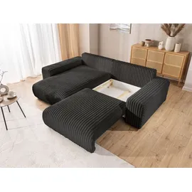 s-style möbel Mollis - Ecksofa mit Schlaffunktion und Bettkasten aus Dunkelgrau Plüschcord mit schöner Sitzkomfort - 2 Jahre Gewährleistung - mind. 14 Tage Rückgaberecht - Grau