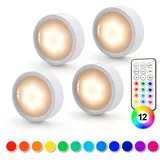 da LIGHT Led Unterbauleuchten 4er Set, RGBW Spots mit Fernbedienung, Kabellos Schrankleuchten Batteriebetrieben, Dimmbare Schrankbeleuchtung für Treppen Vitrine Schrank Küchen
