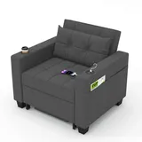 DURASPACE Schlafsessel 3-in-1-Convertible-Stuhl-Bett, ausziehbare Schlafsessel-Betten, Verstellbarer Einzelsessel-Sofa-Bett mit USB-Anschlüssen, Seitentaschen für kleinen Raum(Dunkelgrau)