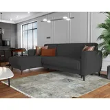 Dmora Schlafsofa Angel, Eckschlafsofa mit Halbinsel, mit Stauraum, Chaiselongue und 3 Kissen, 230 x 81/153 x 85h cm, Anthrazit