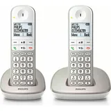 Philips XL4901S / 23 - 2 Schnurlostelefone (16 Stunden, Headset kompatibel, Direktwahl, freihändig, 2 Nummern pro Kontakt, rutschfest, Noise Reduction) Weiß/Gold