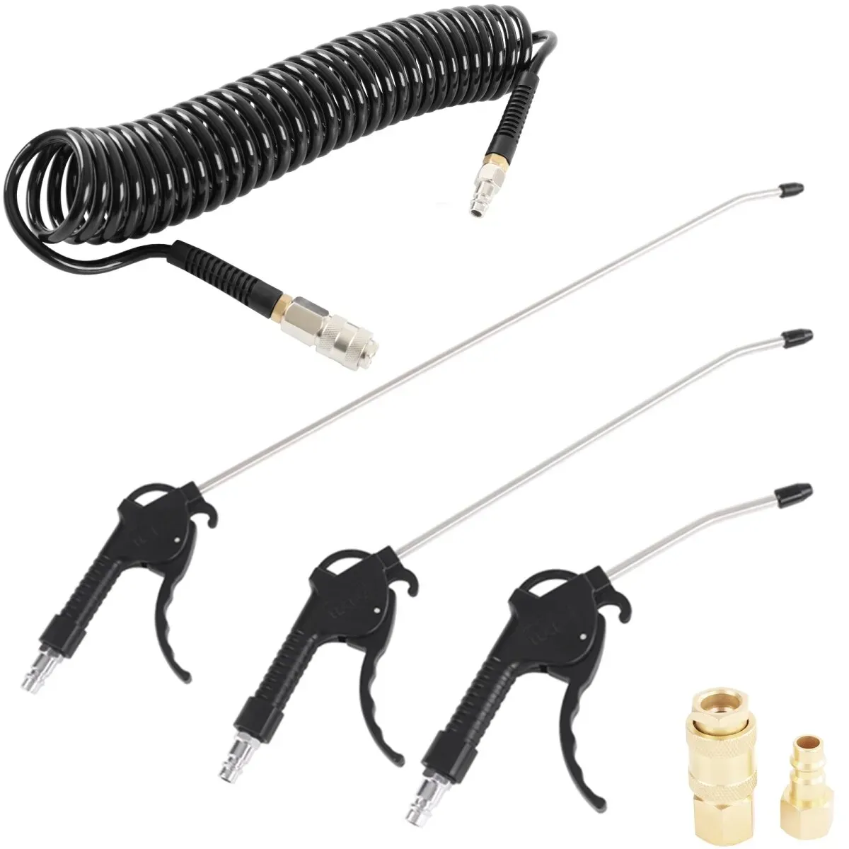 TECPO Ausblaspistolen-Satz, 3-tlg + Druckluft Spiralschlauch 6 m +...