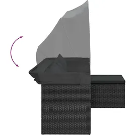 vidaXL 3-Sitzer-Gartensofa mit Dach und Fußhocker Schwarz Poly Rattan