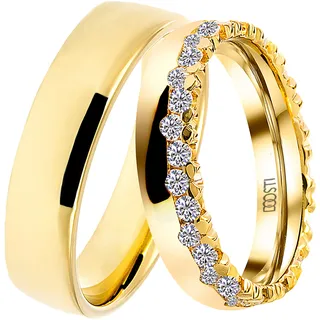 DOOSTI Trauring "Schmuck Geschenk Silber 925 Trauring Ehering Partnerring LIEBE" Gr. 52, gold (gelbgoldfarben), Fingerringe, Damen, 52,mit Zirkonia, Silber 925 (Sterlingsilber), 5mm, Trauring, wahlweise mit oder ohne Zirkonia