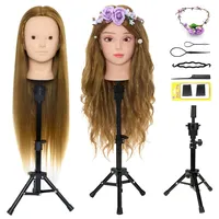 Neverland 24 inch Schminkkopf Frisierkopf Friseur mit Ständer 50% Echthaar Haar Übungskopf Trainingsköpfe Puppenkopf Friseurkopf Ausbildung Kopf Mit Halter + Hair Styling Braid Set