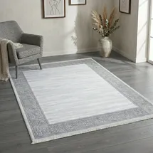Sehrazat Teppich SEHRAZAT "Venus 7798", weiß (grau), B:200cm H:11mm L:300cm, Obermaterial: 60% Polyester, 40% Polypropylen, Teppiche, Teppich, Kurzflor, Orient Vintage Optik, mit Fransen, Wohnzimmer